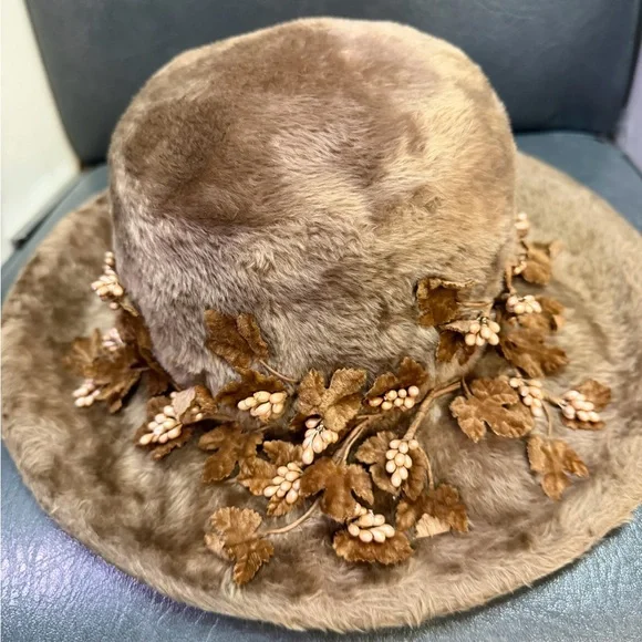 Elegant Faux Fur Hat with Floral Accents